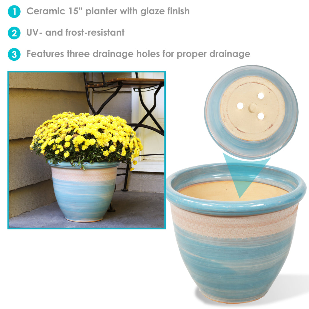 Sunnydaze Purlieu Ceramic Planter - 15" - Shoreline Image 4