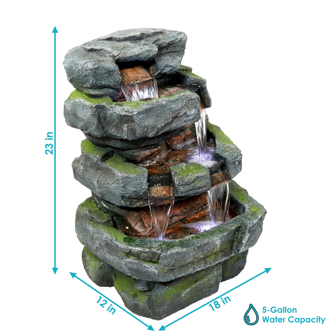 Sunnydaze Electric Tiered Stone Waterfall Fountain with LED Lights - 23 in Image 3