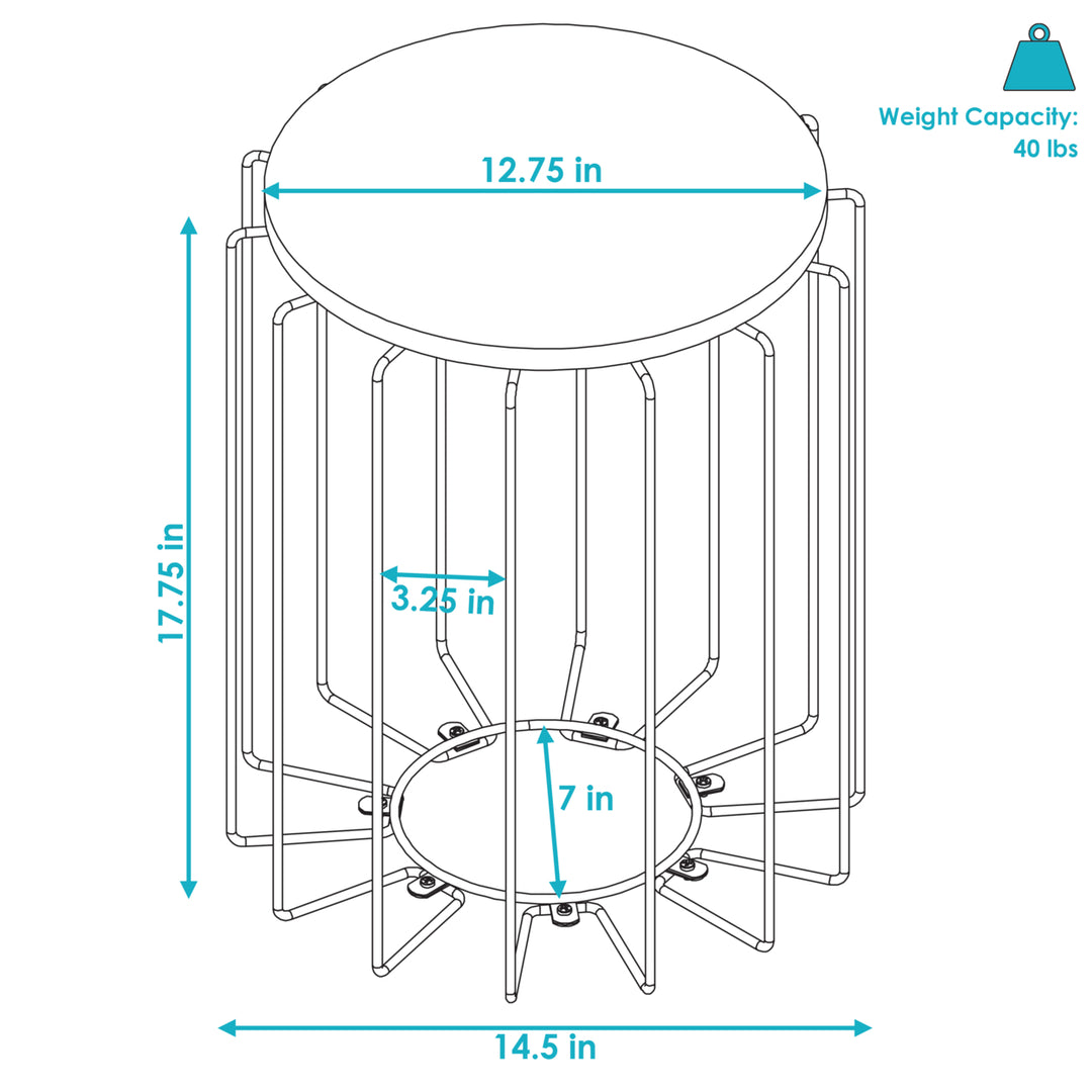 Sunnydaze Steel Wire End Table with Faux Woodgrain Tabletop - Cream Image 3