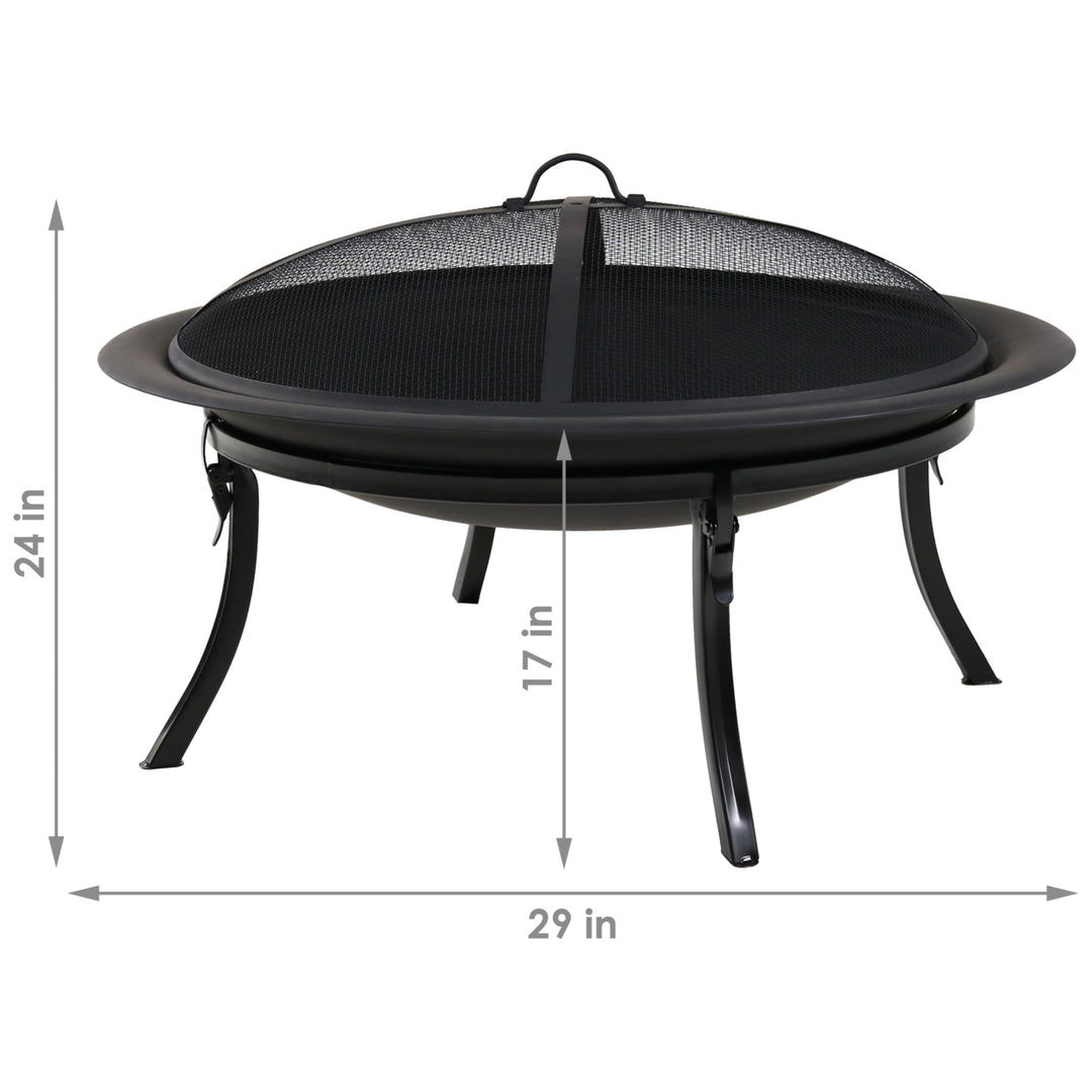 Sunnydaze 29 in Steel Fire Pit Bowl with Folding Stand, Case, and Screen Image 3