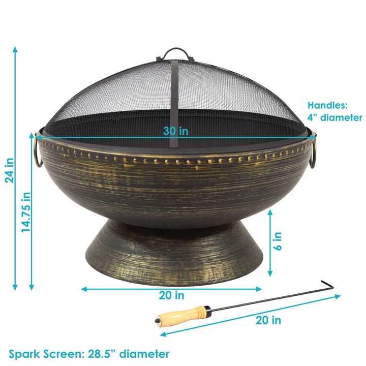 Sunnydaze 30 in Steel Fire Pit with Handles, Spark Screen, Poker, and Grate Image 3