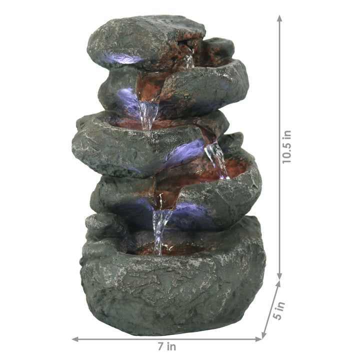 Sunnydaze Stacked Rocks Polyresin Indoor Water Fountain with LED - 10.5 in Image 3