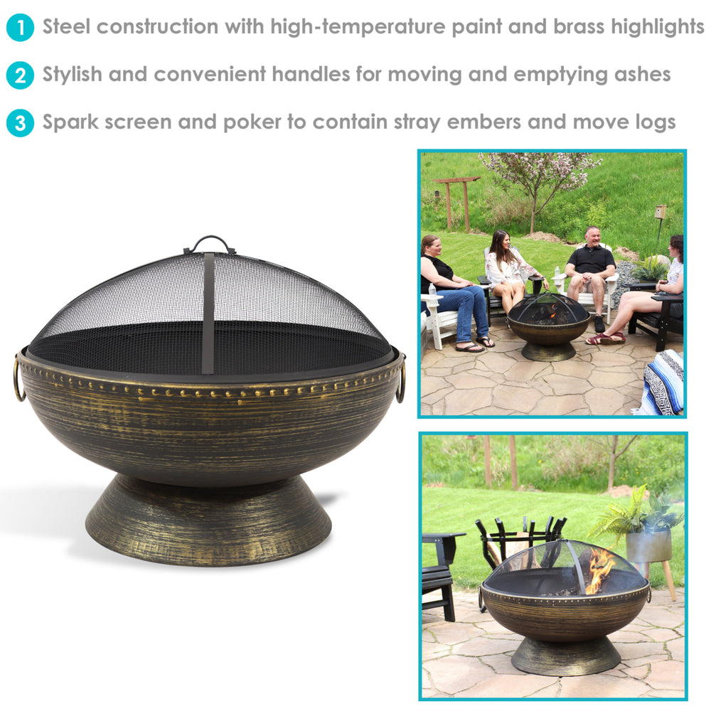 Sunnydaze 30 in Steel Fire Pit with Handles, Spark Screen, Poker, and Grate Image 2