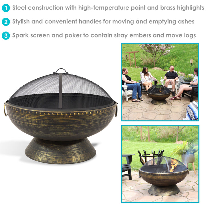 Sunnydaze 30 in Steel Fire Pit with Handles, Spark Screen, Poker, and Grate Image 4