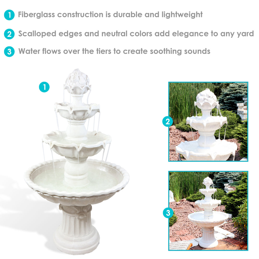 Sunnydaze Fruit Top Fiberglass Outdoor 3-Tier Water Fountain - White Image 2