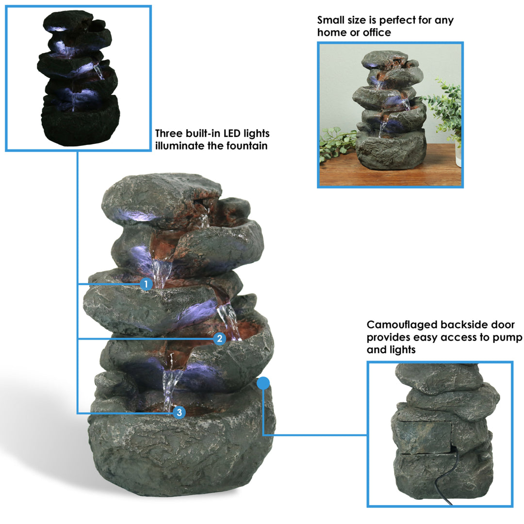 Sunnydaze Stacked Rocks Polyresin Indoor Water Fountain with LED - 10.5 in Image 4