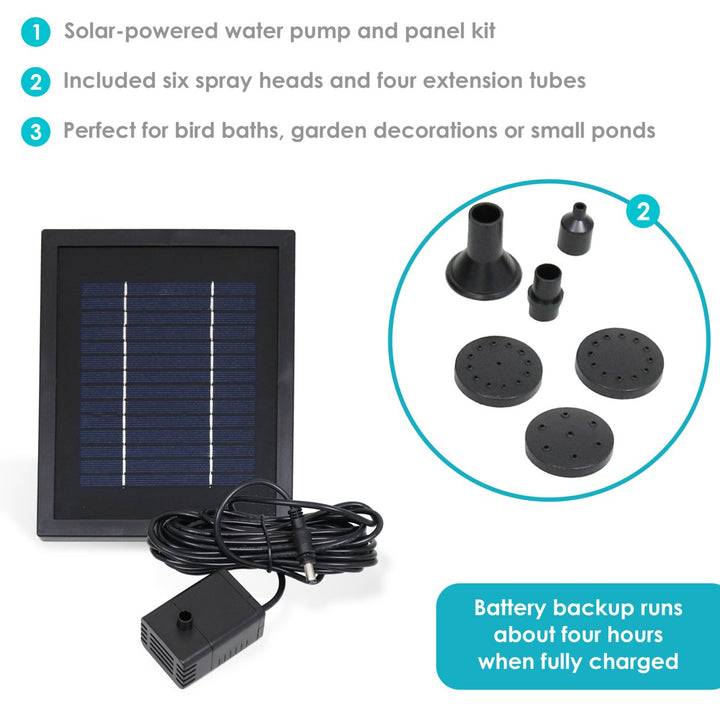 Solar Power Submersible Water Fountain Pump with LED Battery Bird Bath 47" Lift Image 3