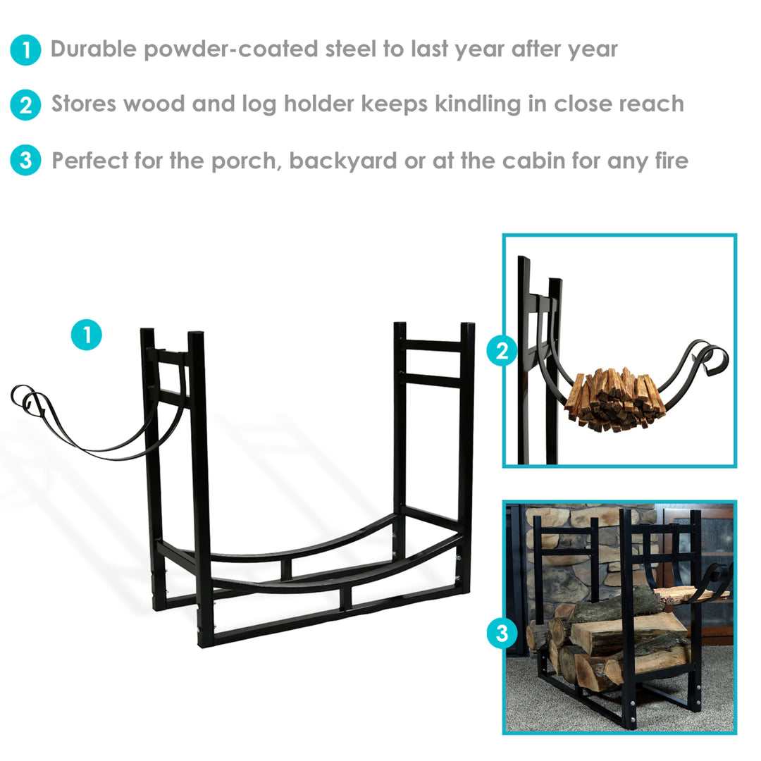 Sunnydaze 33 in Steel Firewood Log Rack with Kindling Holder - Black Image 2