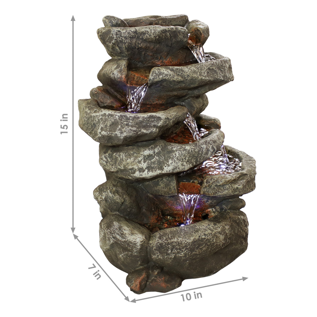 Sunnydaze Stone Falls Polyresin 6-Tier Indoor Fountain with LED - 15 in Image 3