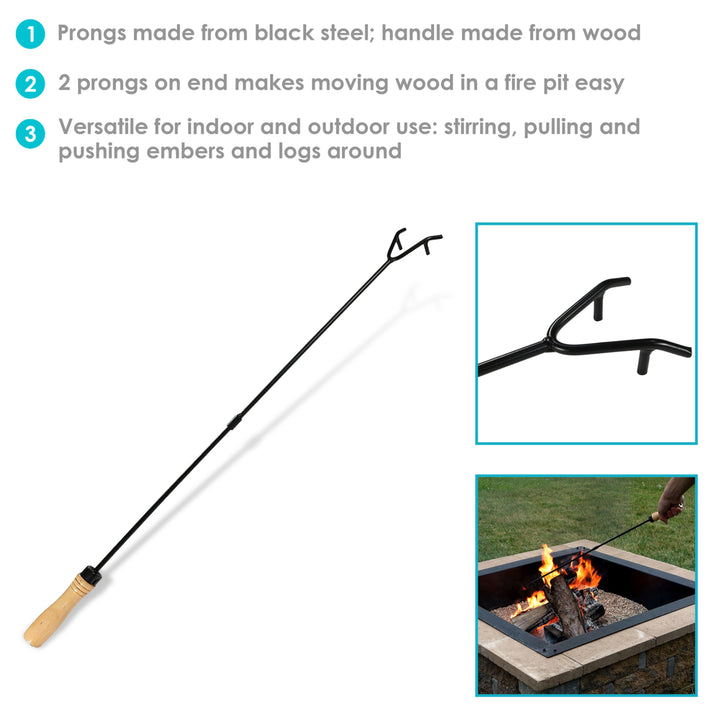 Sunnydaze 32 in Steel Outdoor Fire Pit Poker with Hook and Wooden Handle Image 3