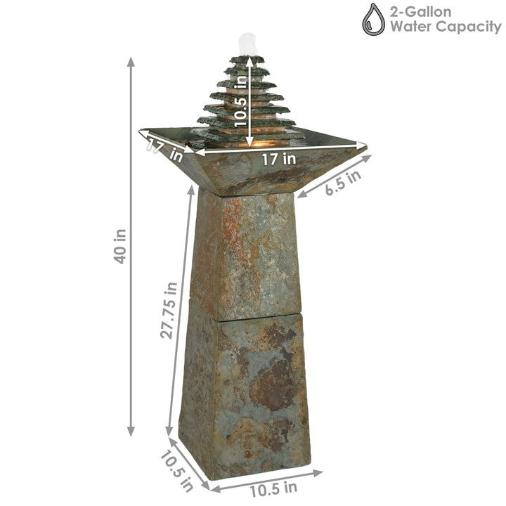 Sunnydaze Layered Slate Pyramid Water Fountain with LED Lights - 40 in Image 3