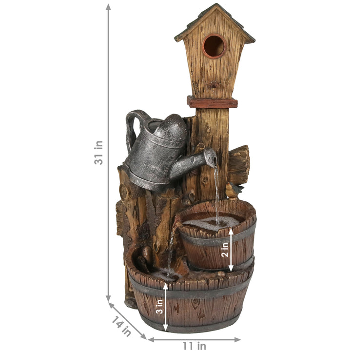 Sunnydaze Rustic Birdhouse and Garden Watering Can Water Fountain - 31 in Image 3