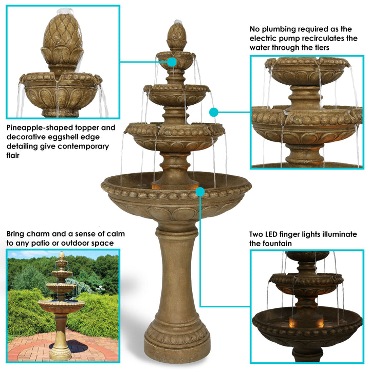 Sunnydaze Electric Eggshell Resin Outdoor 4-Tier Water Fountain Image 2