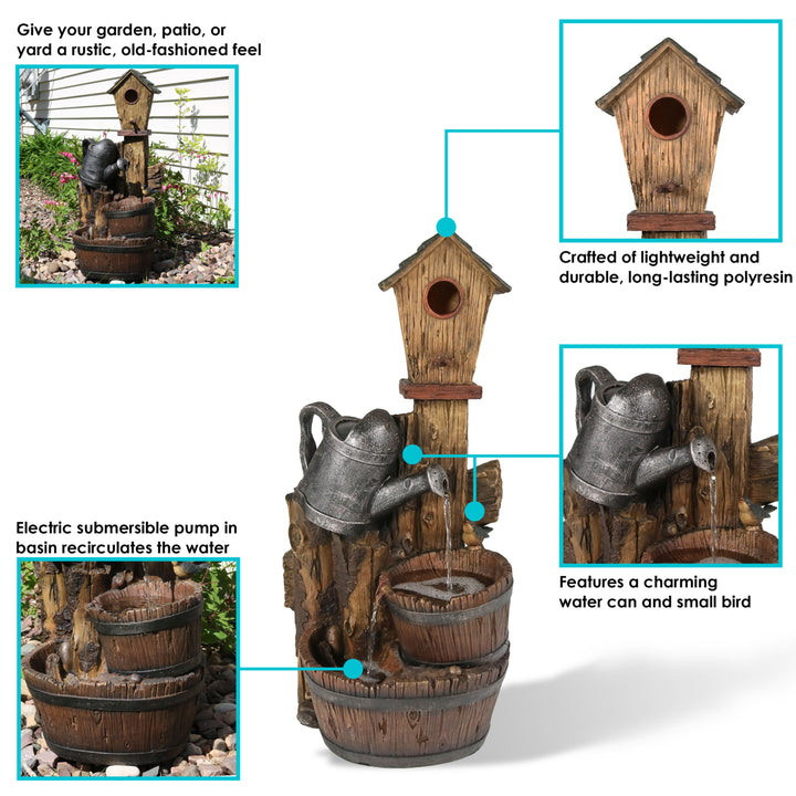 Sunnydaze Rustic Birdhouse and Garden Watering Can Water Fountain - 31 in Image 4