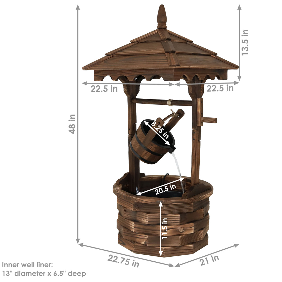 Sunnydaze Old-Fashioned Wood Wishing Well Water Fountain with Liner - 48 in Image 3