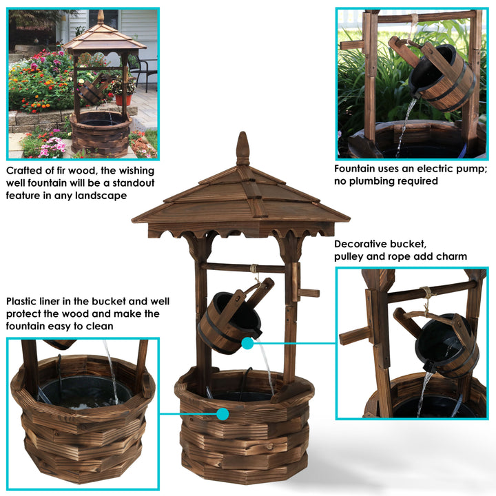 Sunnydaze Old-Fashioned Wood Wishing Well Water Fountain with Liner - 48 in Image 4