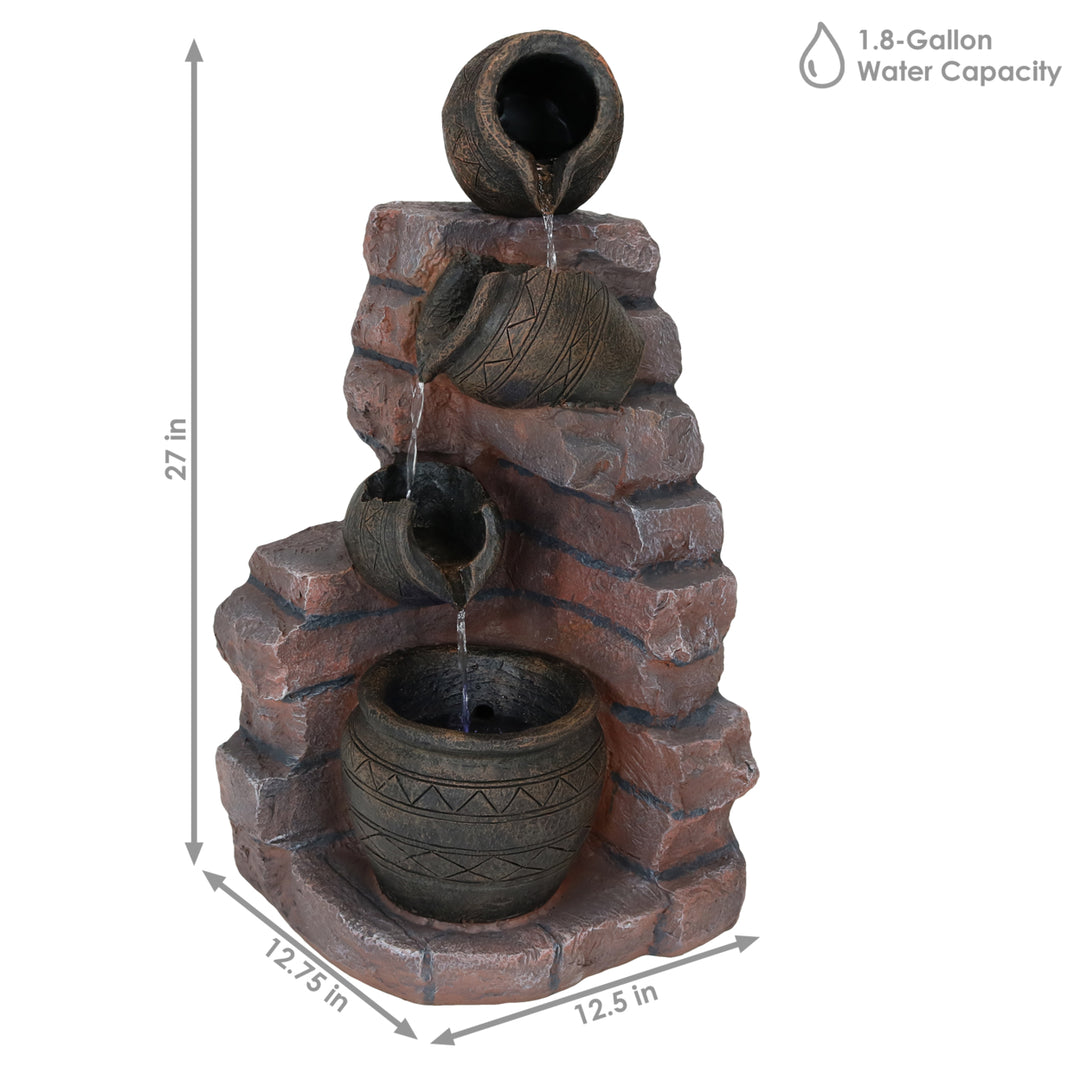 Sunnydaze Crumbling Bricks/Pots Solar Water Fountain with Battery - 27 in Image 3