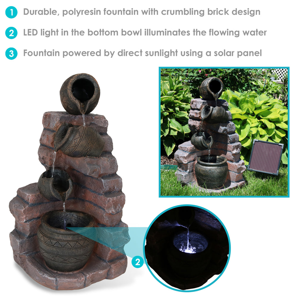 Sunnydaze Crumbling Bricks/Pots Solar Water Fountain with Battery - 27 in Image 2