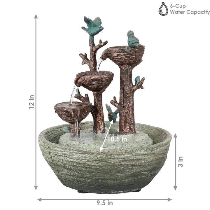 Sunnydaze Perching Birds Polyresin Indoor 3-Tiered Fountain - 12 in Image 3