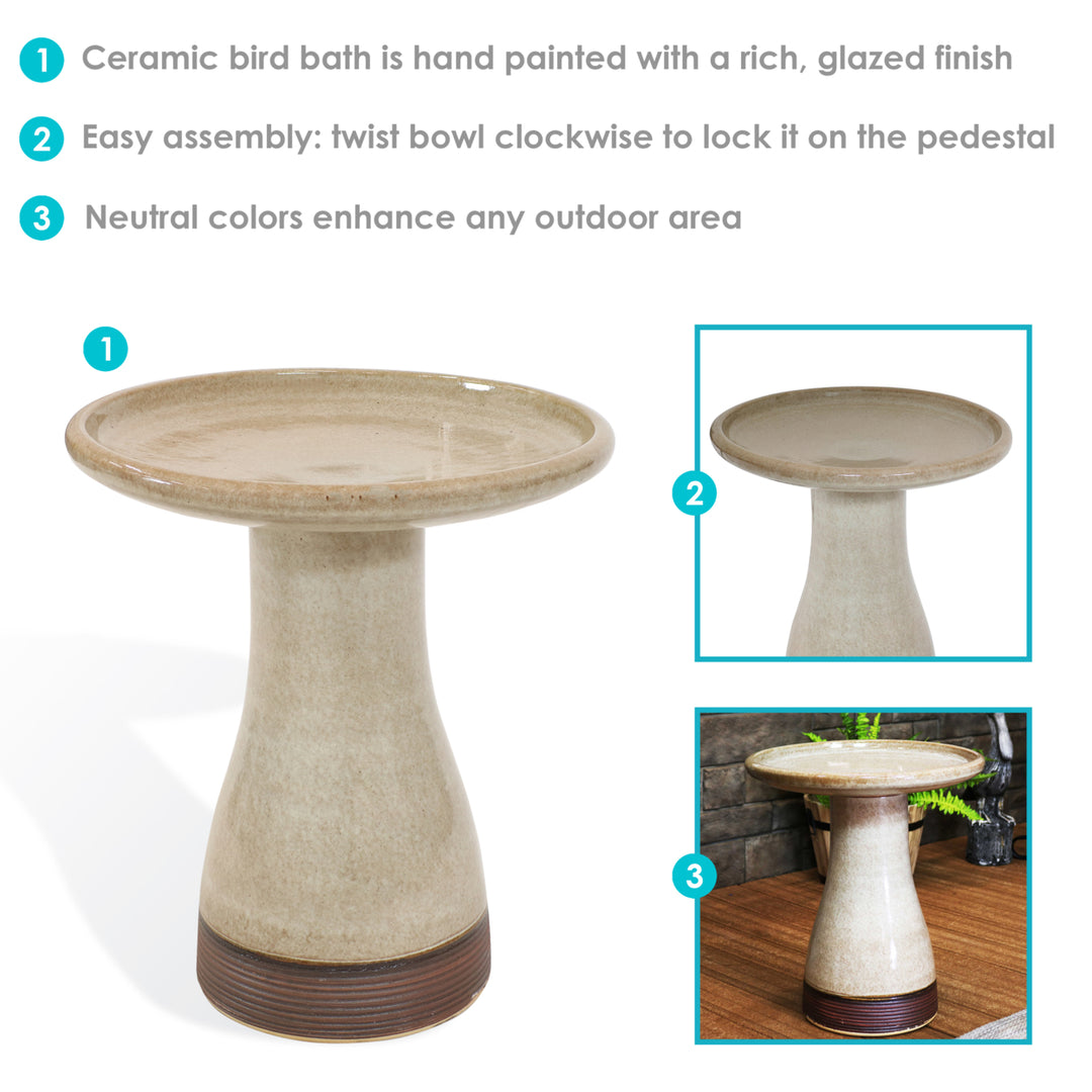 Duo-Tone Outdoor Glazed Ceramic Bird Bath - 20.5 in - Yam by Sunnydaze Image 4