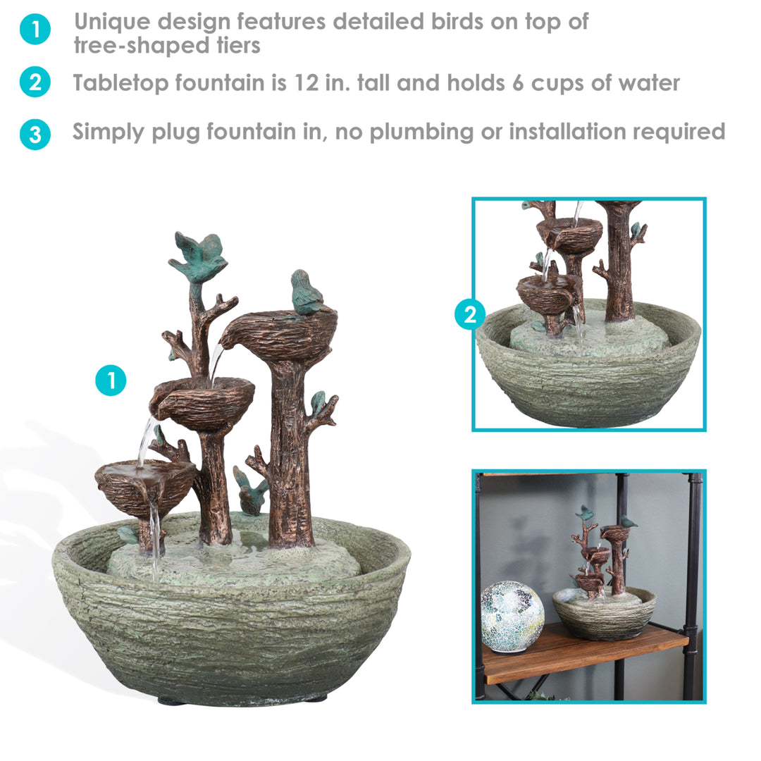 Sunnydaze Perching Birds Polyresin Indoor 3-Tiered Fountain - 12 in Image 4