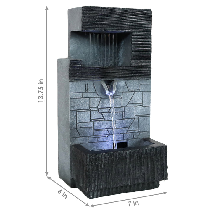 Sunnydaze Modern Tiered Brick Polyresin Indoor Fountain with LED - 13 in Image 3