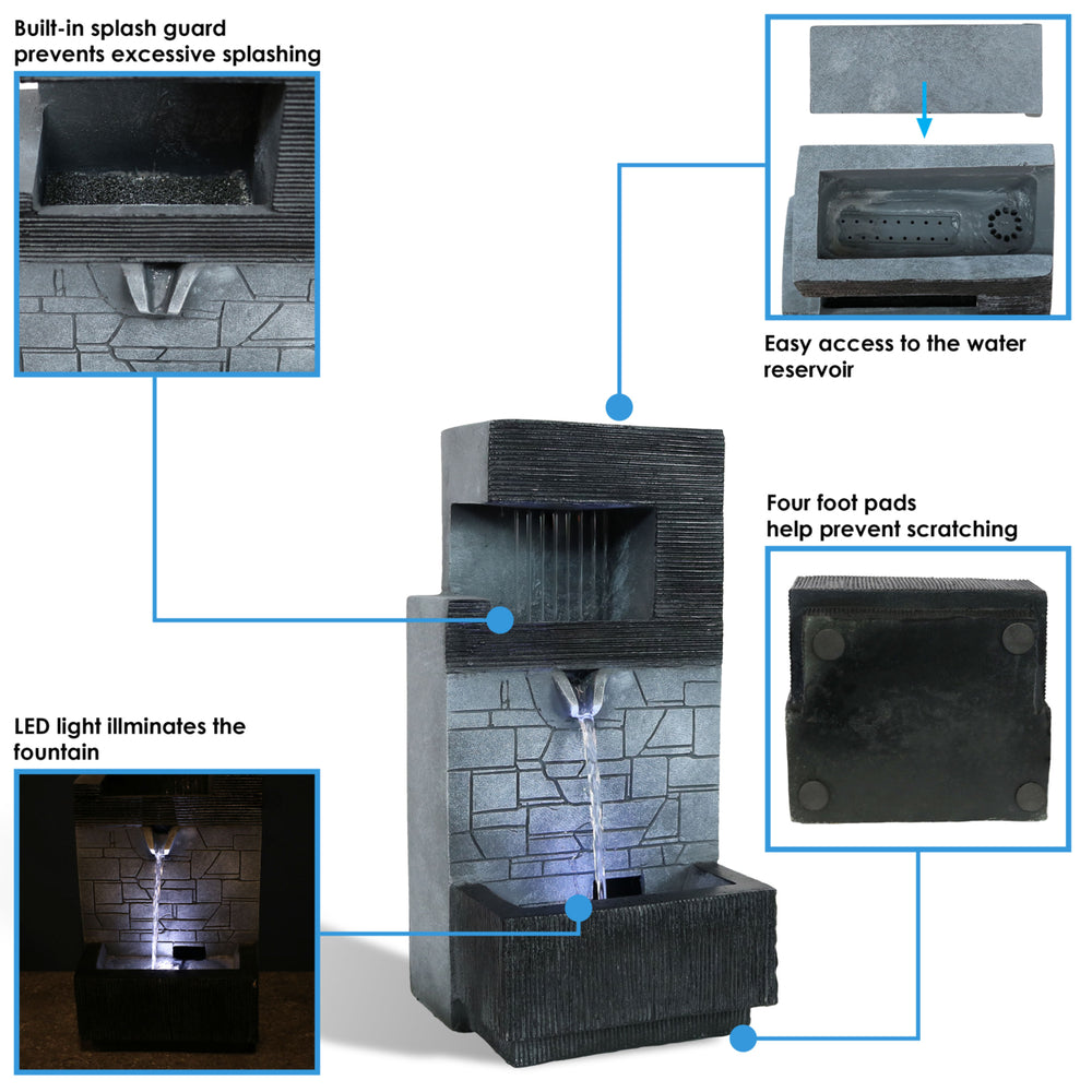 Sunnydaze Modern Tiered Brick Polyresin Indoor Fountain with LED - 13 in Image 2