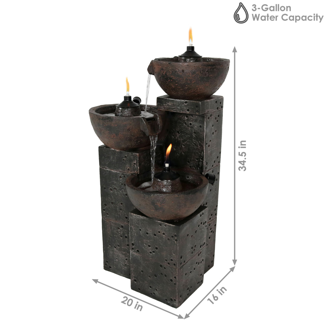 Sunnydaze 3-Tier Polyresin Burning Bowls Fire and Water Fountain - 34 in Image 3