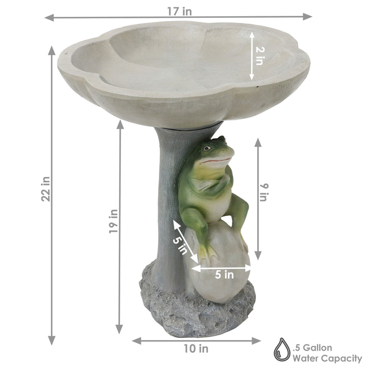 Polyresin Brooding Frog on Stone Outdoor Garden Bird Bath - 22 in by Sunnydaze Image 3