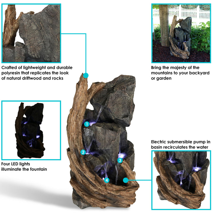 Sunnydaze Cascading Mountainside Water Fountain with LED Lights - 35 in Image 2