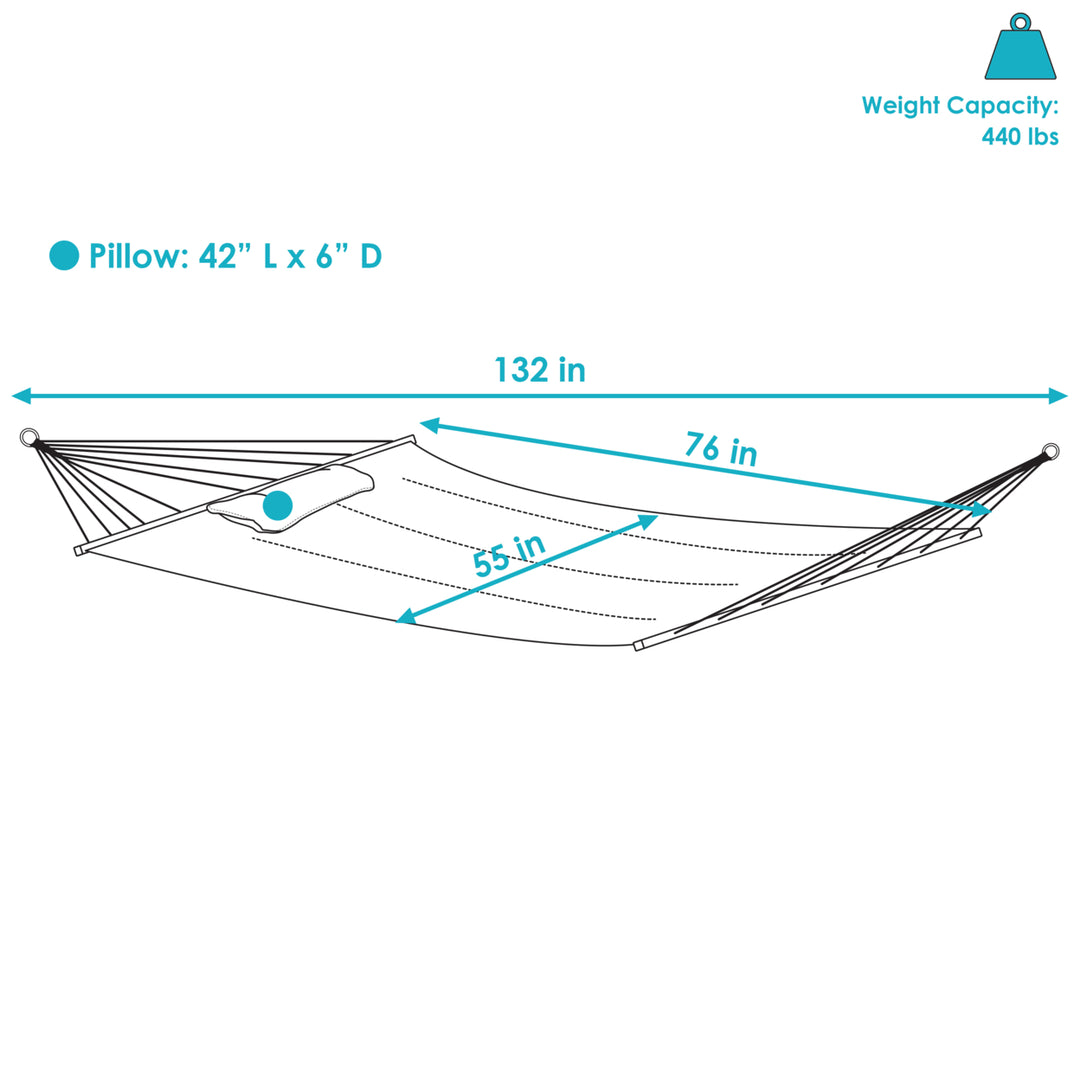 Sunnydaze Large Quilted Hammock with Spreader Bars and Pillow - Tidal Wave Image 3