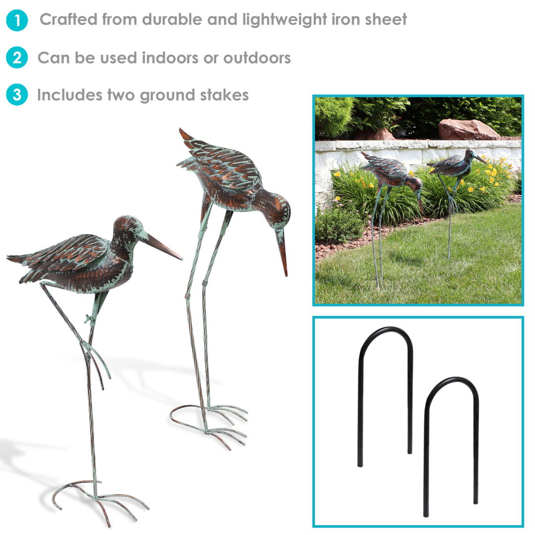 Sunnydaze Patina Crane Set of 2 Outdoor Metal Garden Statues - 29.5 in Image 4