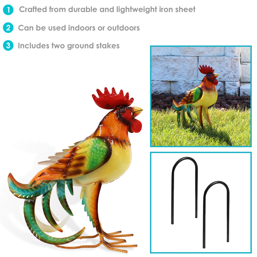 Sunnydaze Romeo the Rooster Outdoor Metal Statue - 16 in Image 2