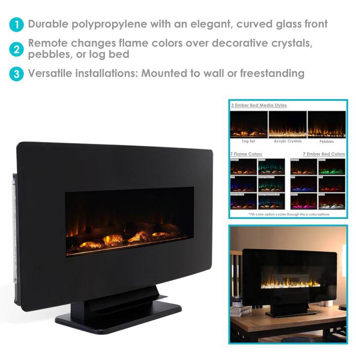 Sunnydaze 35.75 in Curved Face Wall or Freestanding Electric Fireplace Image 2