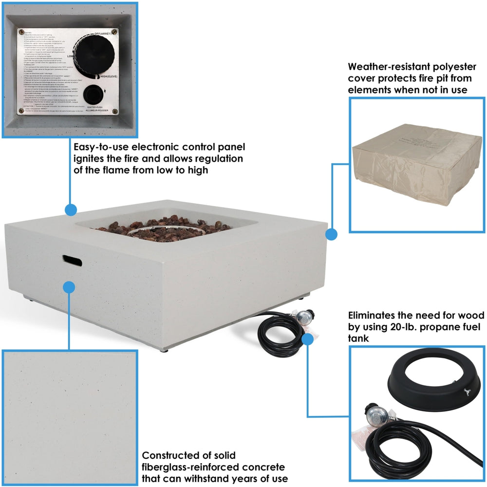 Sunnydaze 34 in Contempo Square Concrete Propane Gas Fire Pit with Cover Image 2