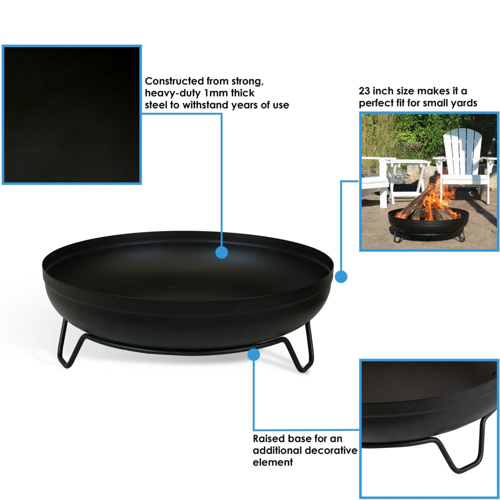 Sunnydaze 23 in Steel Wood-Burning Fire Pit Bowl with Stand - Black Image 2