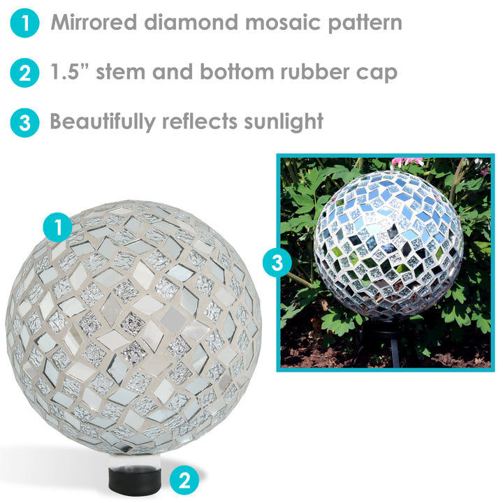 Sunnydaze Mirrored Diamond Mosaic Gazing Globe - 10 in - Gray Image 2