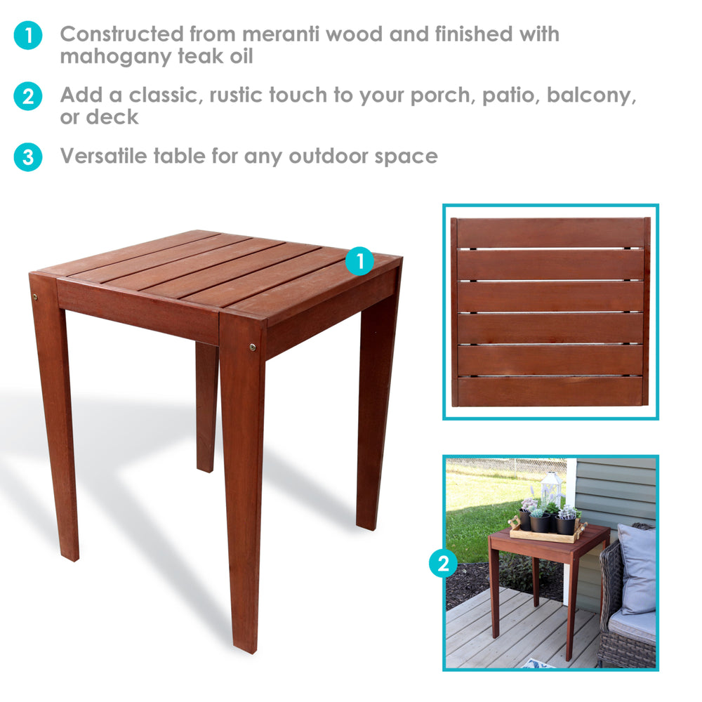 Sunnydaze 23.5 in Meranti Wood with Mahogany Finish Square Patio Side Table Image 2