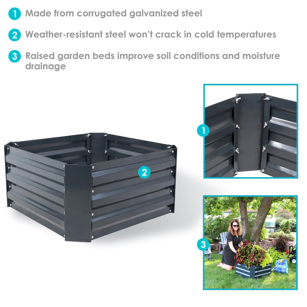 Sunnydaze Galvanized Steel Square Raised Garden Bed - 24 in - Dark Gray Image 2