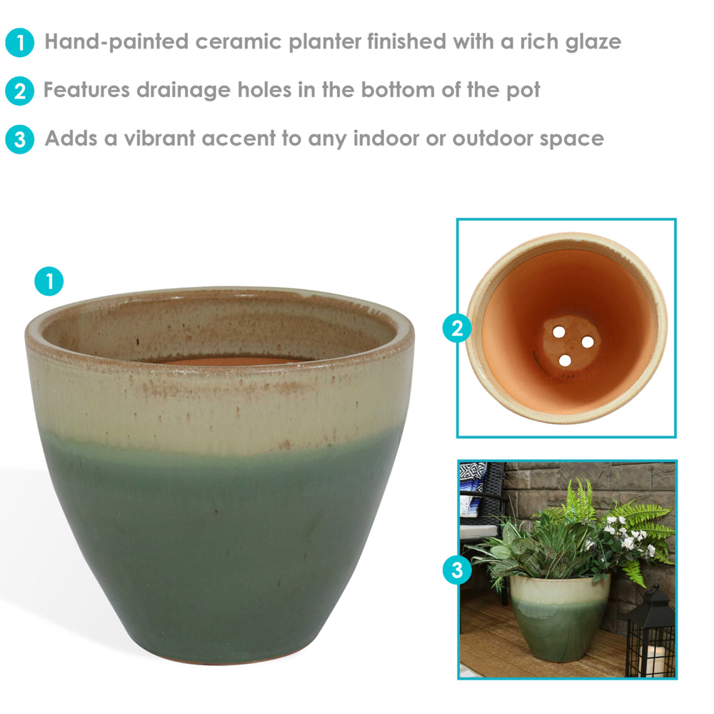 Sunnydaze 13 in Resort High-Fired Glazed Ceramic Planter - Seafoam Image 2