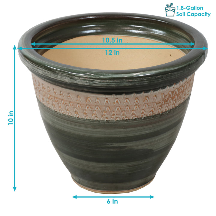 Sunnydaze Purlieu Ceramic Planter - 12" - Tempest - Set of 2 Image 3