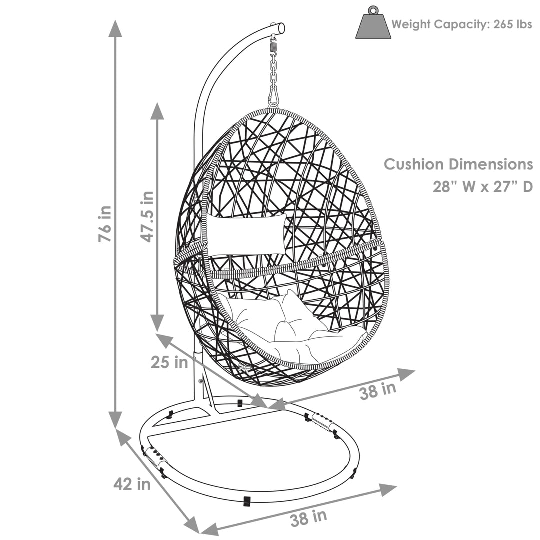 Sunnydaze Resin Wicker Hanging Egg Chair with Steel Stand/Cushions - Beige Image 3