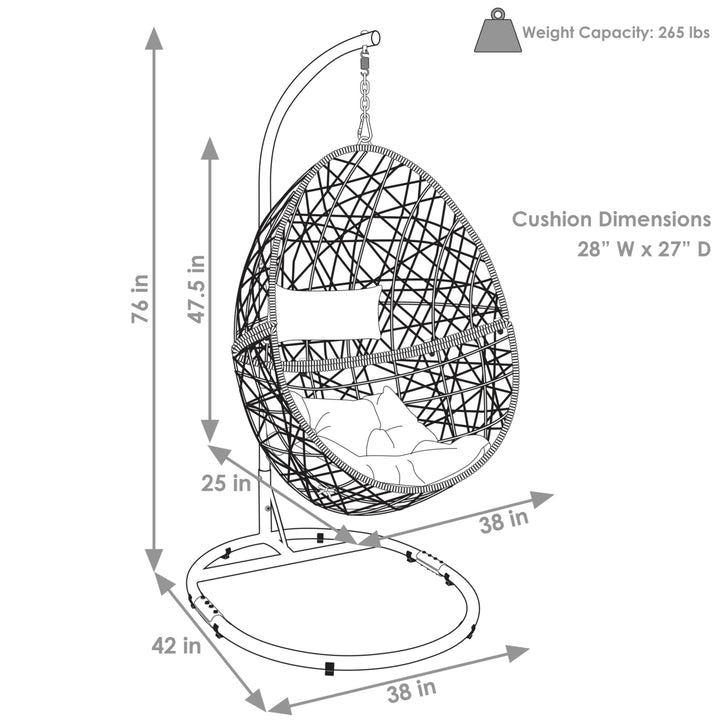 Sunnydaze Resin Wicker Hanging Egg Chair with Steel Stand/Cushions - Beige Image 3