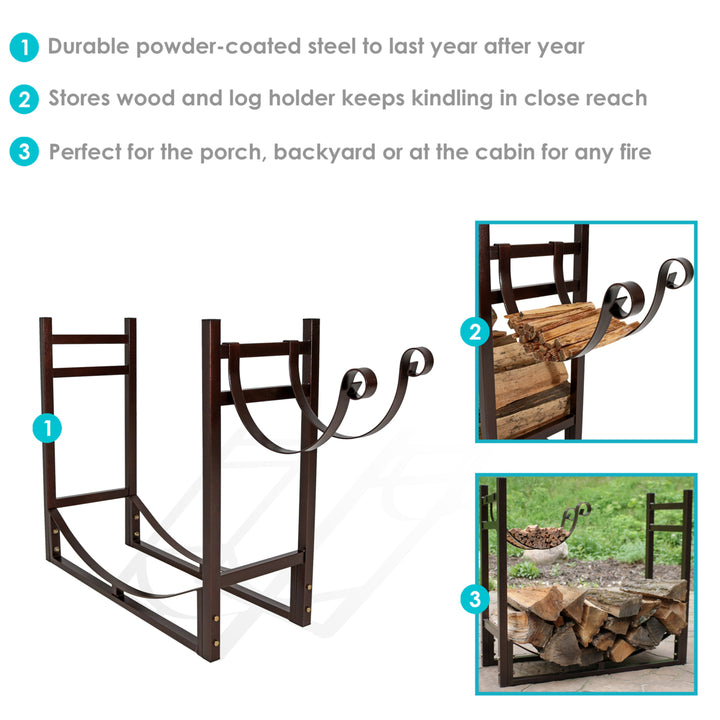 Sunnydaze 33 in Steel Firewood Log Rack with Kindling Holder - Bronze Image 2