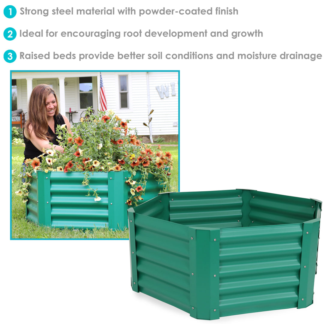 Sunnydaze Powder-Coated Steel Hexagon Raised Garden Bed - Green - 41 in Image 2