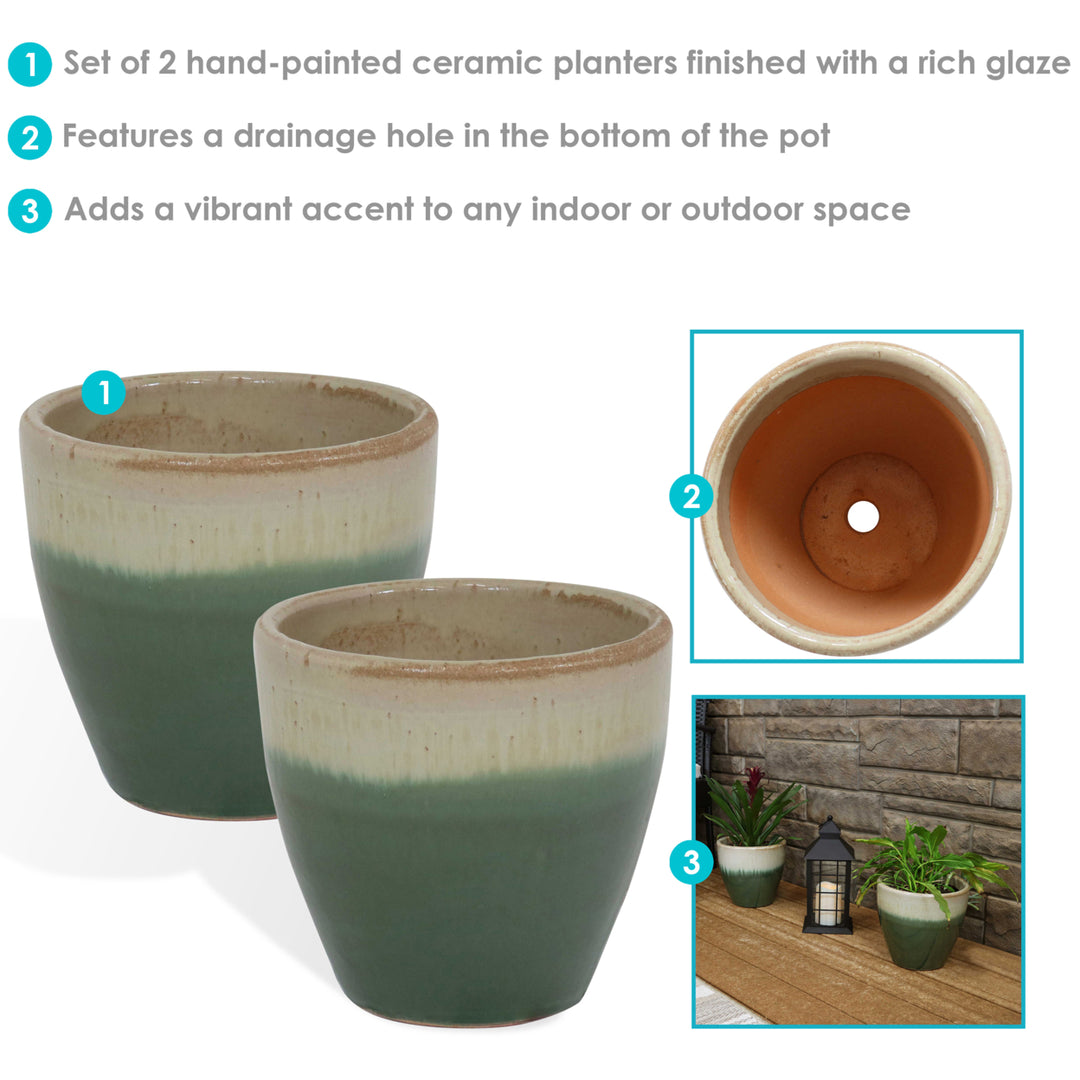 Sunnydaze 8 in Resort Glazed Ceramic Planter - Seafoam - Set of 2 Image 2