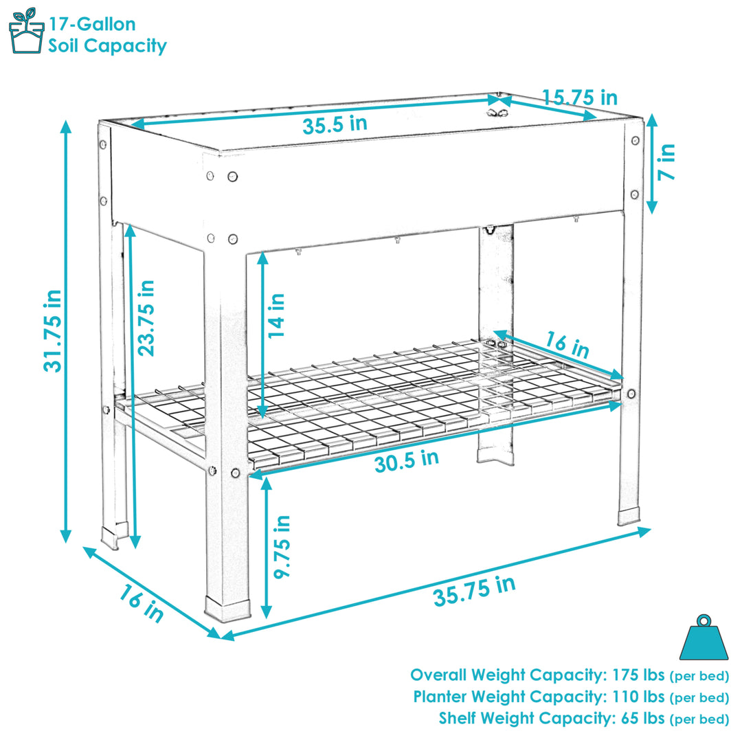 Sunnydaze Galvanized Steel Raised Bed with Mesh Shelf - Black - Set of 2 Image 3