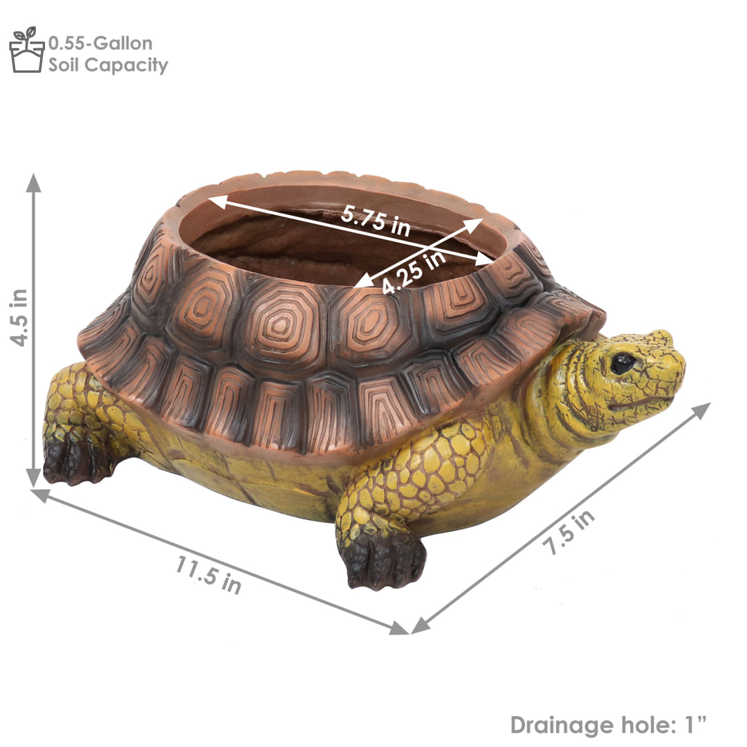 Sunnydaze Teddy the Tortoise 11 in Polyresin Outdoor Garden Planter Image 3