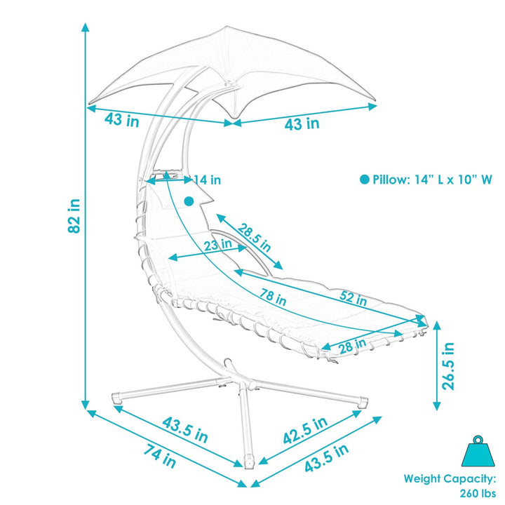 Sunnydaze Floating Lounge Chair with Umbrella and Curved Steel Stand - Navy Image 3