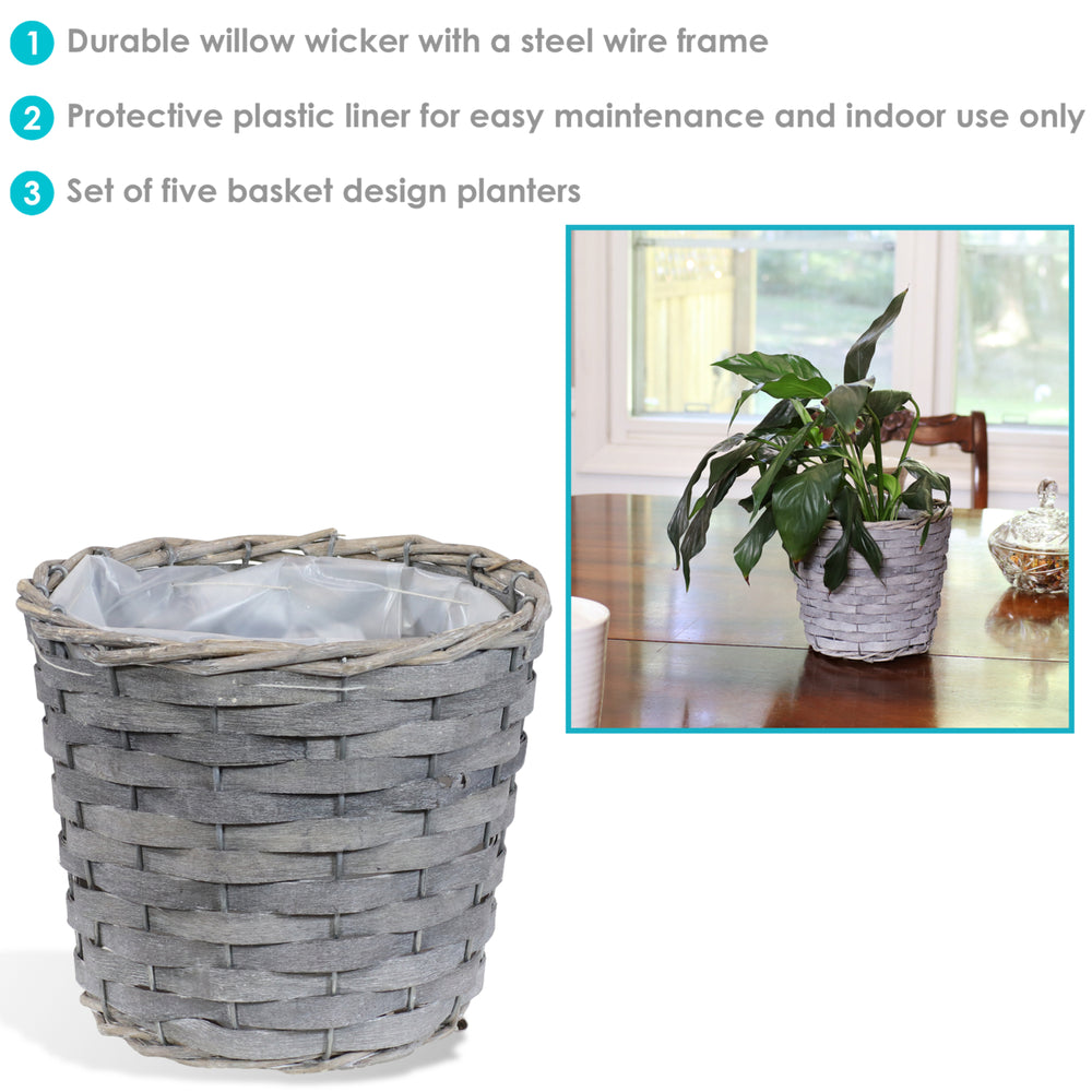 Sunnydaze 6.75 in Rattan Wicker Basket Planters with Lining - Set of 5 Image 2